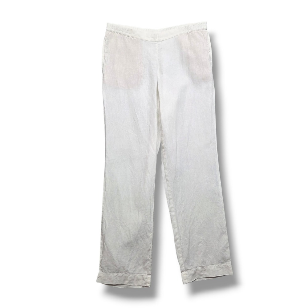 J Jill Love Linen Pants Womens Small Missy White Mid Rise Pockets Pull On STAIN